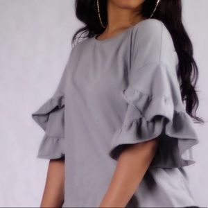Gray Ruffle Top